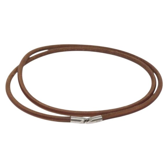 HERMES Laniere Bracelet Leather Brown Auth bs27243 - Picture 1 of 8